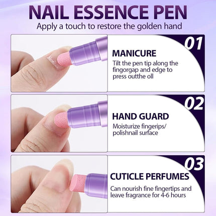 Cuticle Oil Pusher Pen Set, 3 Pieces, 2-in-1 Ceramic Pushers with Oil for Nail Repair, Hangnail & Dry Cuticle Removal, Professional Salon Manicure & Pedicure Tools