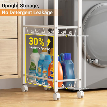 Laundry Room Cart with Top Detergent Holder, 3 Tier Metal Rolling Storage Cart, White - photo 4