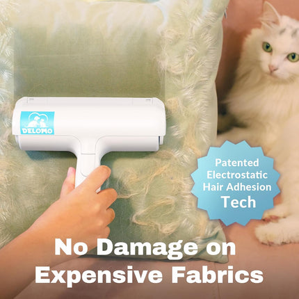 Reusable lint roller pet hair remover showing self-clean base mechanism