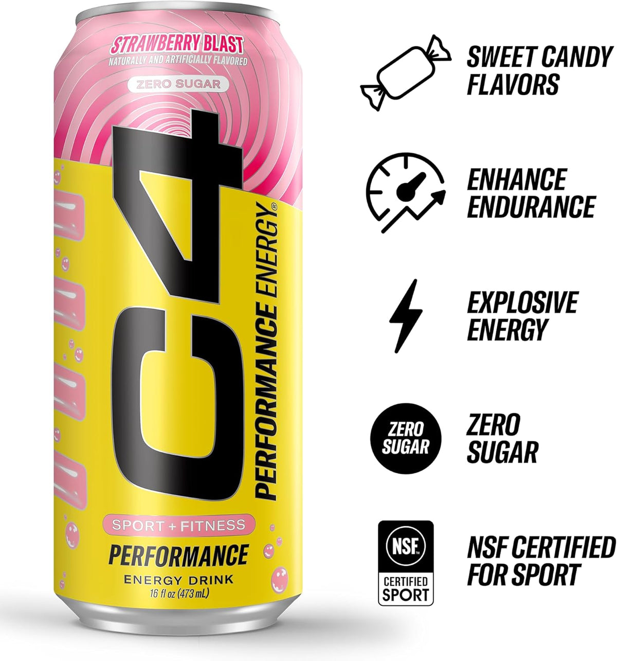Performance Energy Drink | Strawberry Blast | Zero Sugar | 16 Fl Oz, 12 Pack - photo 2