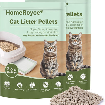 Cat Litter Pellets Exclusively for Double Layer Cat Litter Box, Super Odor Control Zeolite Litter, Non Clumping Cat Litter, Low-Tracking, Low Consumption, Unscented (3.6lb x 2)
