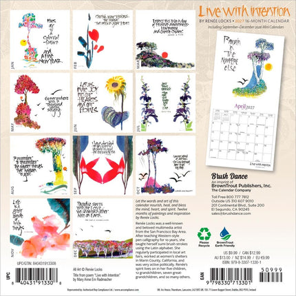 Live with Intention | 2027 7 x 14 Inch (Hanging) Monthly Mini Wall Calendar | Featuring the Artwork of Renee Locks | Brush Dance | Art Paintings Inspiration Motivation