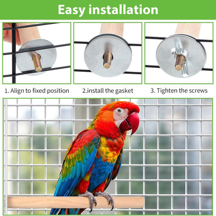 4Psc Bird Perches for Cage, Wooden Parrot Perches Stand with 4Pcs Nuts 8Pcs Washers, Different Length Natural Perch Bird Cage Accessories for Macaws Parakeets Conures Budgies Finches