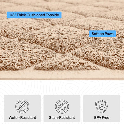 GORILLA GRIP Cat Litter Box Mat, Cushioned Coil Mesh Litter Trapping Mats, Scatter Control Supplies for Less Mess, Phthalate Free, Ultra Deep Catch Grooves, Rinse or Vacuum to Clean, 17x11 Beige