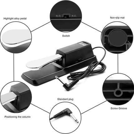 Soraco Sustain Pedal Universal for Yamaha Casio Roland Korg Behringer Moog Piano Midi Electronic keyboards Style with Polarity Switch, 1/4'' Input Plug