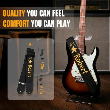 Custom Guitar Strap, Personalized Embroidered Guitar Strap, Custom Name and Icon Guitar Straps, Gift for Music Lovers