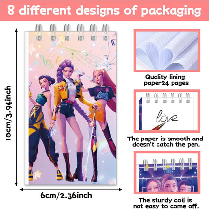 Demon Hunters Birthday Party Supplies, 24Pcs Mini Notepads for Kpop Party Gifts, Goodie Bag Stuffers, Classroom Rewards, 8 Types