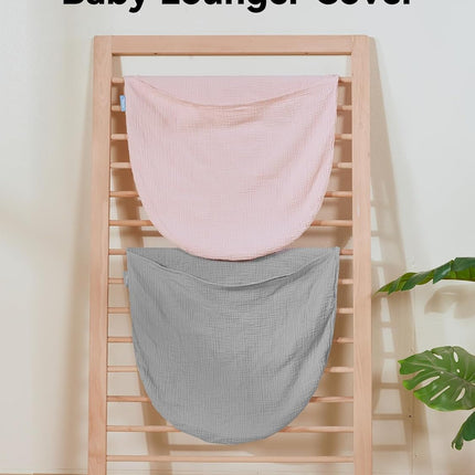 TILLYOU Muslin Baby Lounger Cover, 100% Cotton Newborn Lounger Cover, 2 Pack Baby Nest Slipcover for Boys Girls, Cover Only, Grey and Pink
