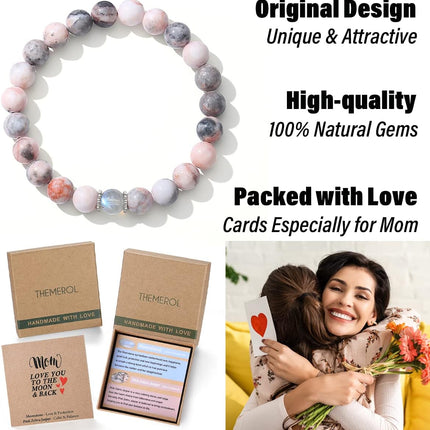 THEMEROL Mothers Day Birthday Gifts for Mom/Auntie/Grandma/Sister-Love/Balance-Natural Crystal Bracelet with Meaning-Handmade Gifts