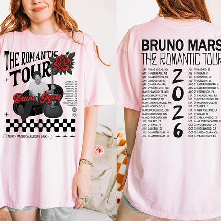 Vintage The Romantic Tour Shirt - Bruno Music Fan Merch Gift - Front and Back Printed Concert Tee