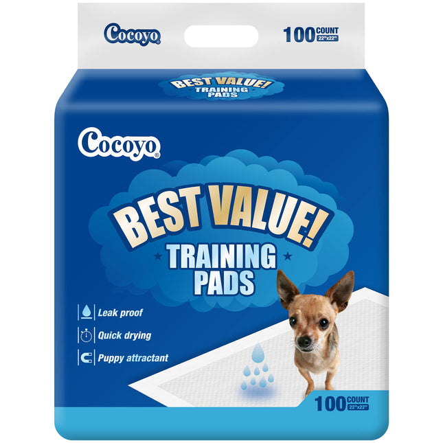 Training Pads, 22" x 22", 100 Count, White & Blue Puppy Pads