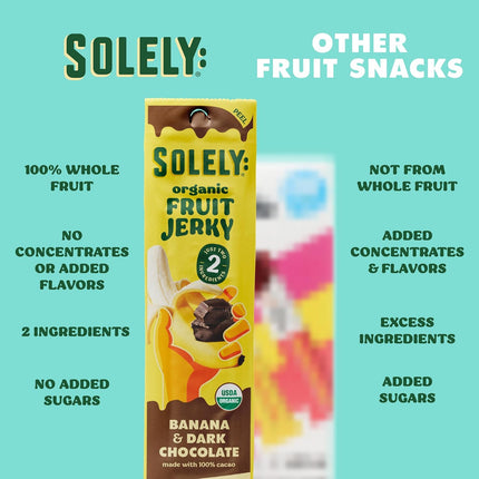SOLELY - Organic Banana Chocolate Drizzled Fruit Jerky - 1 Individually Wrapped Fruit Strip - Fruit Leather Made from Dried Fruit - Healthy Snacks for Adults & Kids - Vegan, Non GMO - 0.8oz (23g)