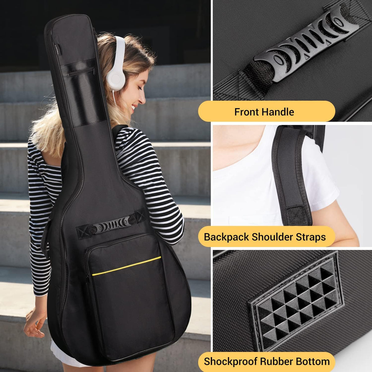 41 In Acoustic Guitar Gig Bag with 0.35 In Padding, Black - photo 5