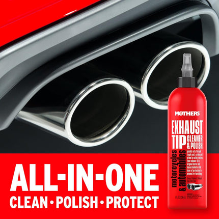 Mothers Exhaust Tip Cleaner & Polish, 8 oz. — Cleans, Polishes & Protects Stainless Steel, Chrome & Black Chrome Tips, Removes Baked-on Carbon, Oxides, Soot & Tarnish, Restores Shine & Luster (05138)