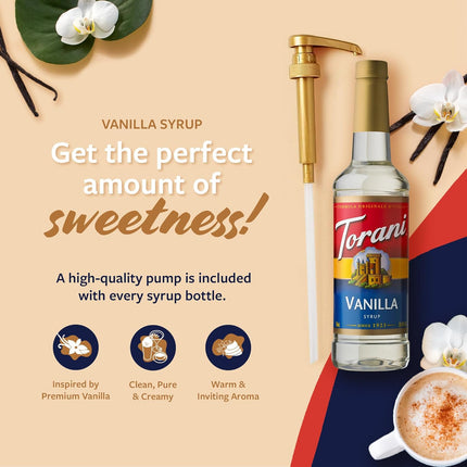 Coffee Syrup, Vanilla Flavored Syrup for Drinks, Pump Included, 25.4 Fl Oz