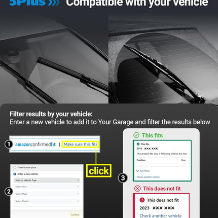 5 PLUS Wipers Replacement for Ford Edge 2015-2022 Windshield Wiper Blades,28"+28" Windshield Wipers with 15" Rear Wiper Blade - Factory Fit & All-Season OEM Quality (Pack of 3)