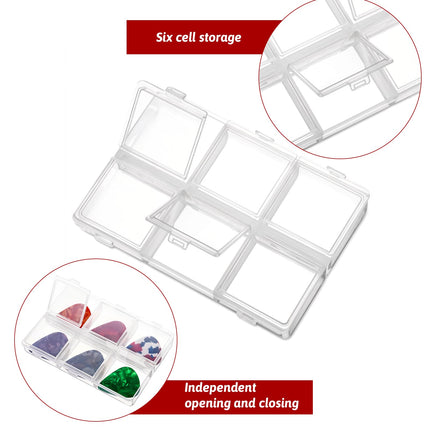 Guitar Pick Holder, Guitar Pick Case, 6-Grid Storage Organizer, Storage Box, 60 Capacity, Box Only