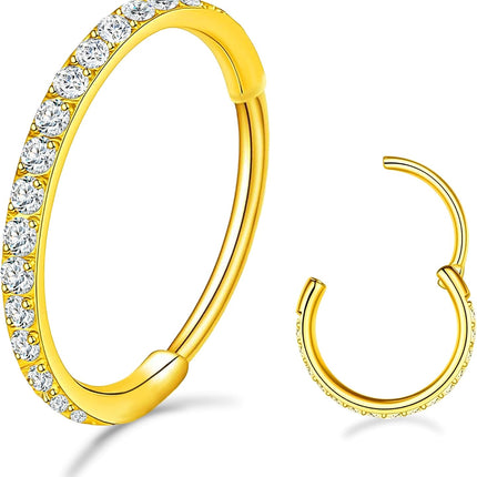 SmileBelle 14K Gold Hinged Nose Rings Hoop for Women 20G, 316L Surgical Steel Clicker Septum Ring, Hoop Huggie Earring for Upper Lobe Cartilage Helix Piercing Jewelry (8mm, 6mm,10mm)