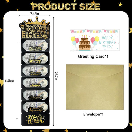 Happy Birthday Money Envelope for Cash,Birthday Card Money Holder with 6 Slots,Surprise Gift for Men Women Girls Boys,Money Gift Idea.(Black Gold)