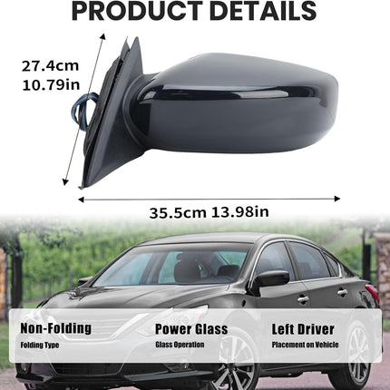 Left Driver Black Side Mirror Compatible with Nissan Altima 2013-2018 Sedan Power Glass/Non-Folding/Non-Heated Door Mirrors Outside Rear View Mirror Replace # 963023TH0A
