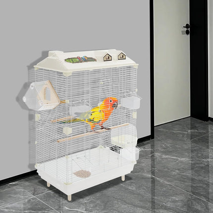 Two-Tier Bird Cage, 30 Inch Pigeons Parrot Birdcage with Safe Rotary Door Lock, White Parakeet Cage for Small to Medium Birds, Easy Access Double Doors. (D)