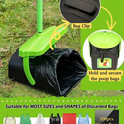 40.16" Pooper Scooper Set – Swivel Bin & Rake Kit with 100 Waste Bags