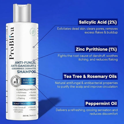 ProBliva Anti-Fungal Anti-Dandruff & Seborrheic Dermatitis Psoriasis Shampoo – Medicated Scalp Treatment Shampoo for Dandruff & Seborrheic Dermatitis – Relieves Flaky, Itchy & Dry Scalp (8.4 fl oz)