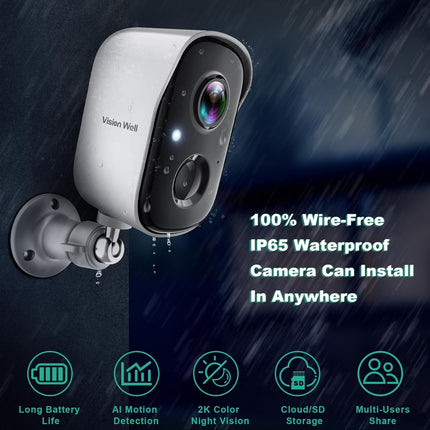 Security Cameras Wireless Outdoor, Battery Powered AI Motion Detection Spotlight Siren Alarm WiFi Surveillance Indoor Home Camera, Color Night Vision, 2-Way Talk, Cloud/SD Storage-White WiFi Camera