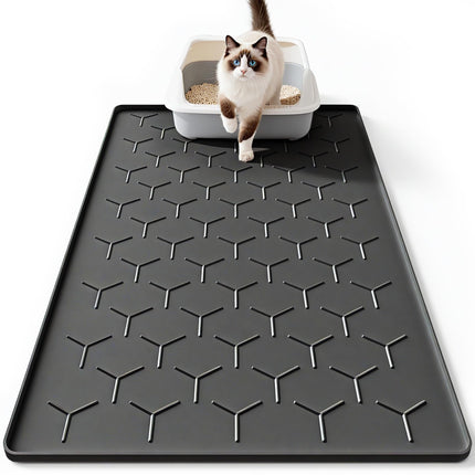 Silicone Cat Litter Mat, 24"x16", Raised Edge Waterproof, Grey