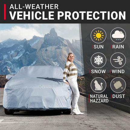 iCarCover 15-Layer Car Cover Waterproof All Weather | Premium Quality Car Covers for Automobiles 100% UV Protection, Mustang, Camaro, XK, 4-Series, M4, Supra, Thunderbird, Size C10 (See Size Chart)