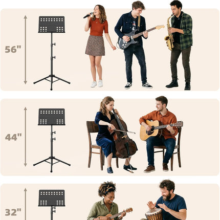 Vekkia Sheet Music Stand-Metal Professional Portable Perforated Music Stand with Carrying Bag,Folding Adjustable Music Holder,Super Sturdy suitable for Instrumental Performance & Band & Travel