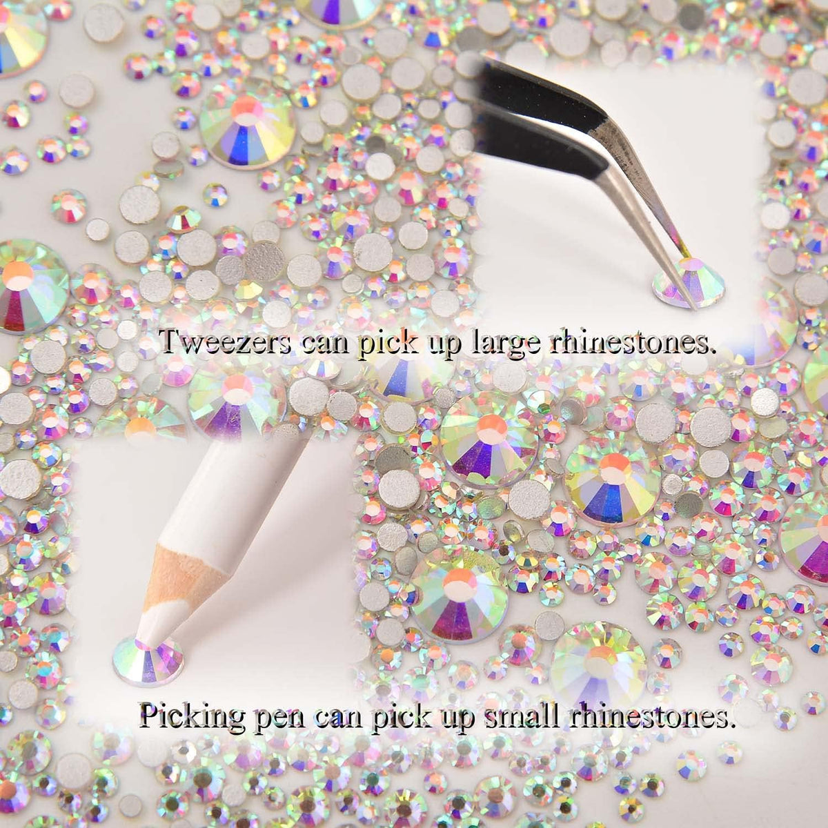 8000-Piece Crystal AB Mix Flatback Glass Rhinestones Set, SS3-SS30 - photo 4