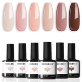 Nude Gel Nail Polish Set 6Colors Pink Milky White Brown