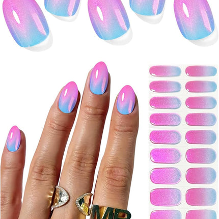 Semi Cured Gel Nail Strips, Glazed Pearch Ombre 20pcs Adhesive UV Sticker, Wraps for Home Manicure DIY