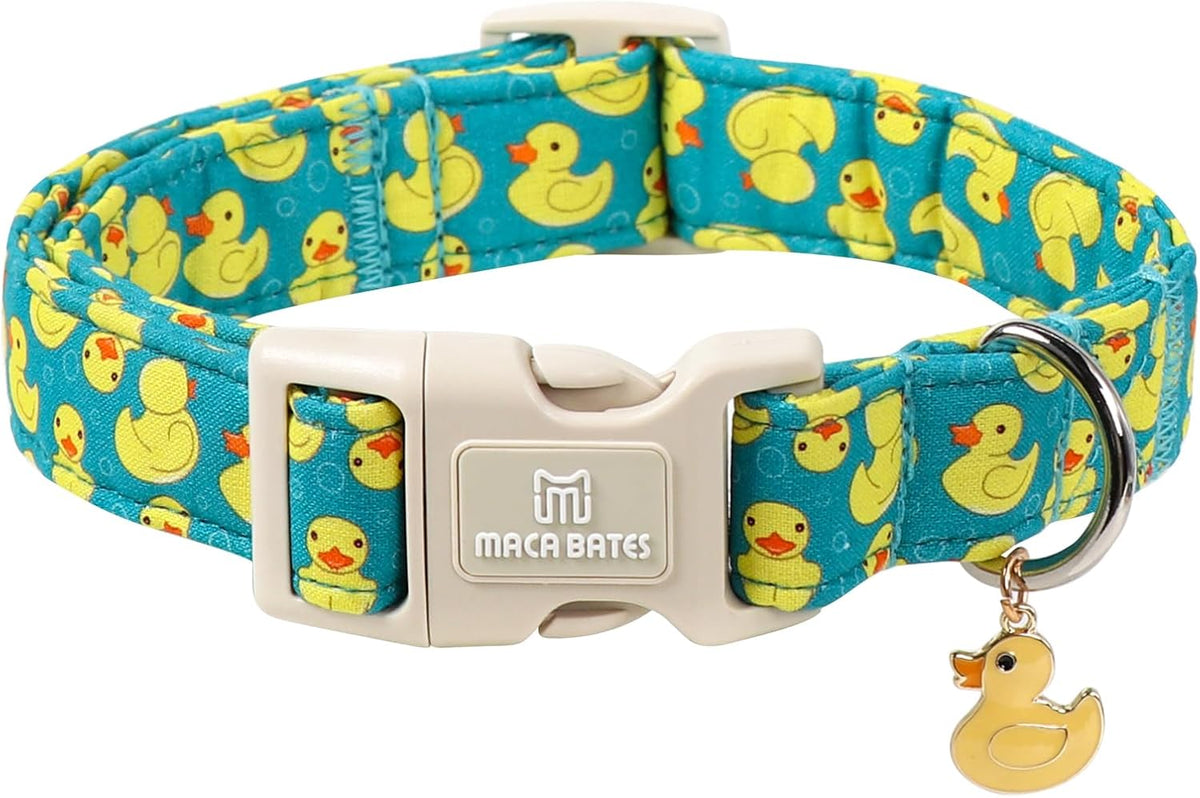 Cute Duck Pattern Adjustable Dog Collar with Rubber Duck Charm for Small Dogs