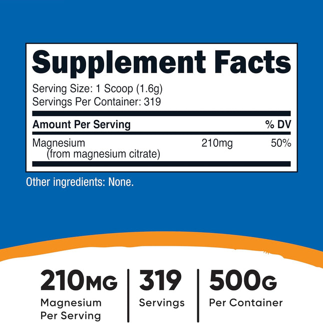Nutricost Magnesium Citrate Powder - supplement facts