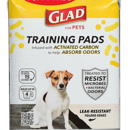 Glad for Pets Activated Carbon Dog Training Pads with Anti-Microbial Technology, Odor Eliminator Pee Mats for Dogs, 6-Layer Leak-Proof Heavy Duty Indoor Puppy Potty Pads, 23 x 23 Inches, 30 Count