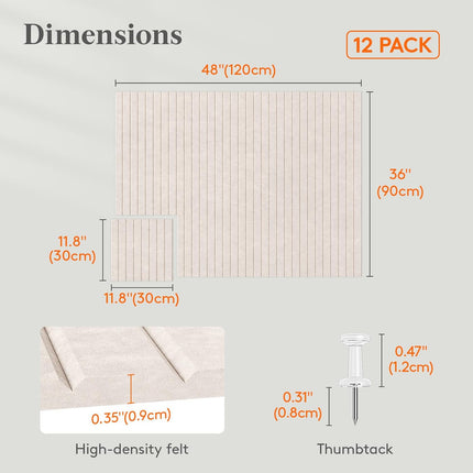 Lifewit Felt Slatted Bulletin Board with Self-Adhesive, 48"x 36"-12 Pack Cork Board Alternative, Pin Board Vision Board Message Board with 50 Pushpins for Office Decor, Room Decor, Oatmeal