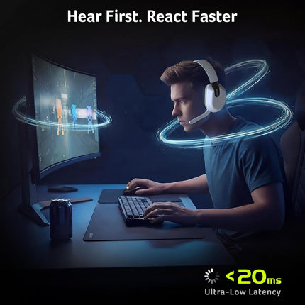 acer Wireless Gaming Headset for PS5/PS4, PC, Mac, 2.4GHz & Bluetooth 6.0 Gaming Headphone with Flip-to-Mute Mic, Lightweight Glasses-Friendly, 70H Battery - White