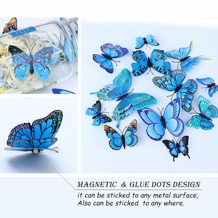 OPSEAM Butterfly Wall Decor 24/48 PCS, 3D Butterflies Stickers for Party Decorations with Magnets(Blue, 24)