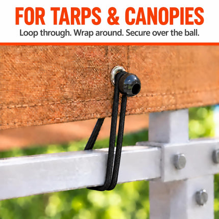 50 Pcs Ball Bungee Cords 6 inch Black Heavy Duty Outdoor for Tarp Tie Downs