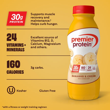Shake, Bananas & Cream, 30g Protein, No Added Sugar, 24 Vitamins & Minerals to Support Immune Health, 11.5 fl oz, 12 Pack