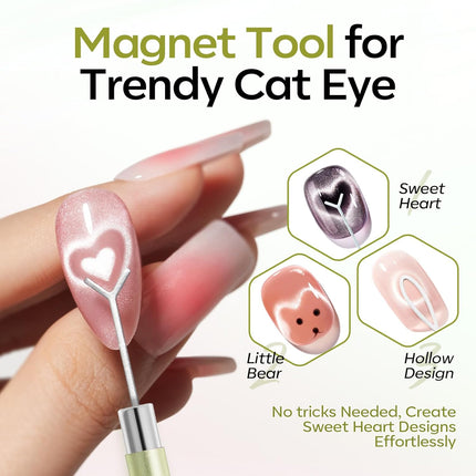 modelones Cat Eye Magnet for Nails, 3-in-1 Silver Cateye Gel Polish Magnet Pen & Heart-Shaped Magnet for Nail Art & Ball &Hole &Lightning Magnet, Multi-Effect Magnets for Nail Art Lovers DIY Salon