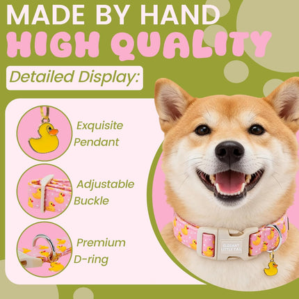 Elegant little tail Dog Collar, Rubber Duck Print Spring/Summer Soft Cotton Puppy Collars Adorable Female or Male Pet Gift Lightweight Plastic Adjustable Dog Collar for Medium Dogs