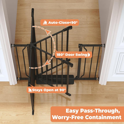 29"-40" Baby Gate for Stairs, Auto Close Stroller Friendly Dog Gate Indoor for Doorways, Pressure Mounted Baby Gate, Easy Walk Through Gate for Children & Pets, Black