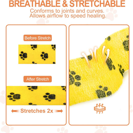 6 Rolls Vet Wrap Cohesive Bandage, Self Adhesive Non-Woven Pet First Aid Tape for Dogs, Cats, Horses, Wound Care, Sticks Only to Itself, Safe & Comfortable, 2 Inch x 5 Yards