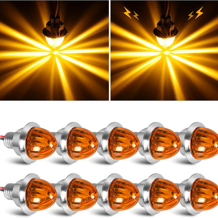 10PCS Mini Watermelon Lights, 3/4 Inch Strobe & Constant Dual Function Amber LED Watermelon Lights, IP65 Waterproof Side Clearance Tail Griller Flash Lights Turn Signal for 12V Semi Trailers Trucks RV