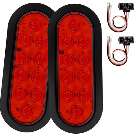 6-Inch Oval Red LED Trailer Tail Lights 2PCS, 10 LEDs Stop Turn Tail Brake Lights, DOT Certified, IP67 Waterproof Surface Mount, for Truck RV Boat Trailer