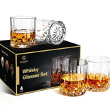 Whiskey Glasses Set of 4,Rock Glasses,11 oz Lead-Free Crystal Bourbon Glass,Old Fashioned Glass for Bourbon,Cognac,Irish Whisky,Personalised Whisky Glass Gift Set for Men,Dad,Brother