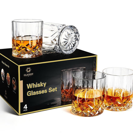 Whiskey Glasses Set of 4,Rock Glasses,11 oz Lead-Free Crystal Bourbon Glass,Old Fashioned Glass for Bourbon,Cognac,Irish Whisky,Personalised Whisky Glass Gift Set for Men,Dad,Brother